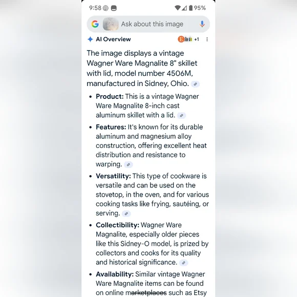 Damaged Magnalite 8" Wagner Ware Sidney -O-  4506 M Skillet Black Handle - Picture 6 of 6
